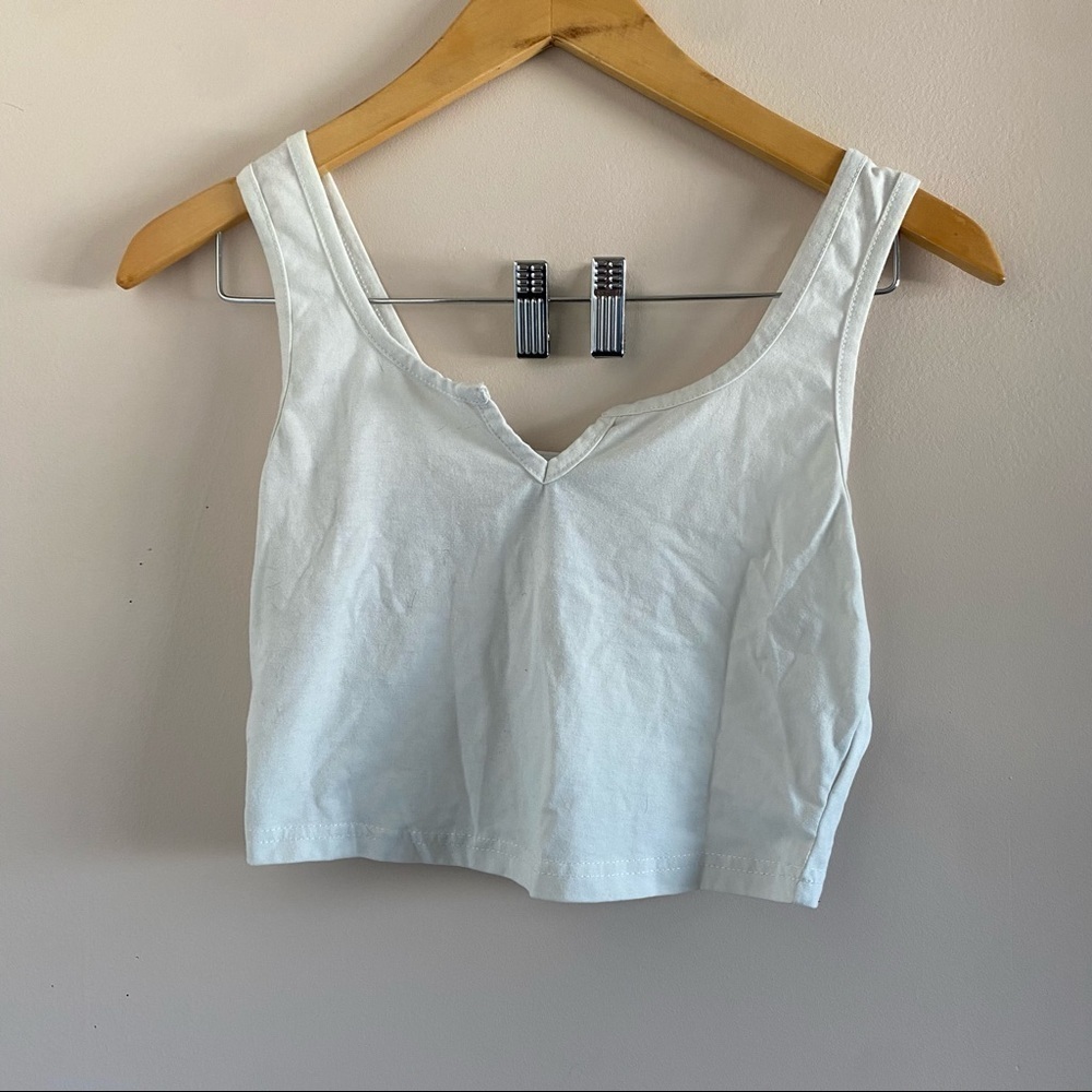 White Cropped Tank Top Size Small | Minimalist Sleeveless V-Neck Basic